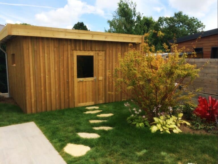 ABRI JARDIN toit plat porte fenetre massif pas japonais clohars fouesnant - Fouesnant Bénodet