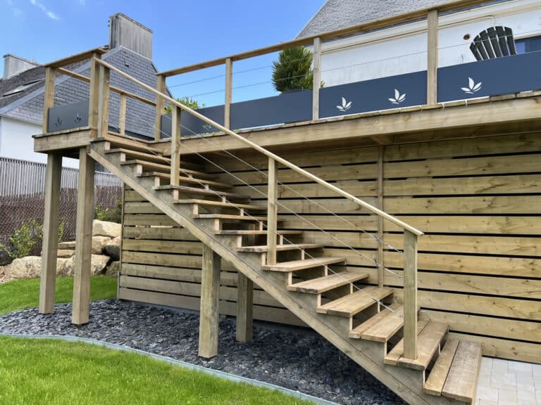 TERRASSE bois escalier garde corps pilotis fouesnant - Fouesnant Bénodet